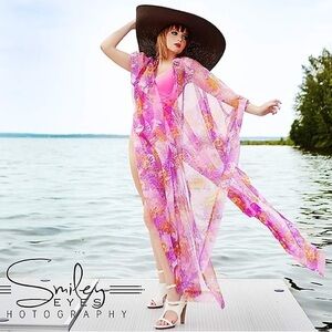 Vintage 70s  Pink Floral Sheer Mumu OS